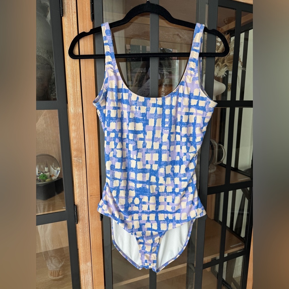 Cover Swim one piece swimsuit abstract print scoop periwinkle blue purple